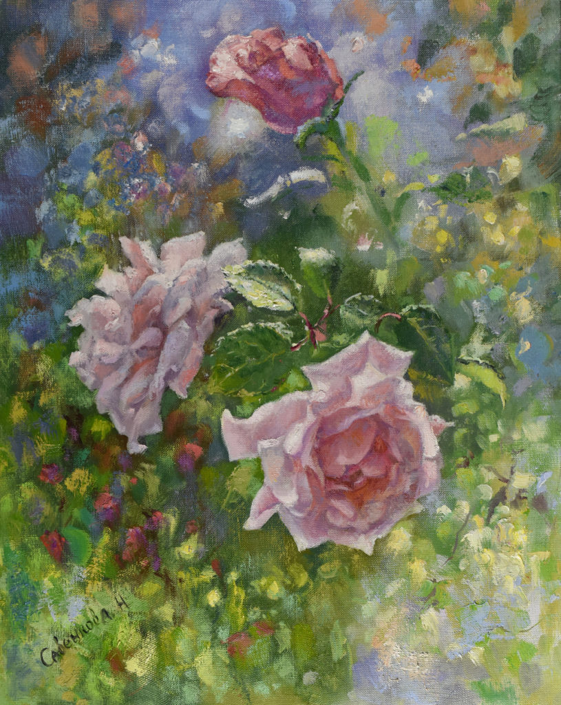розы в саду живопись