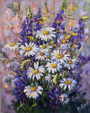 Картина Ромашки Люпины букет холст масло полевые цветы для интерьера