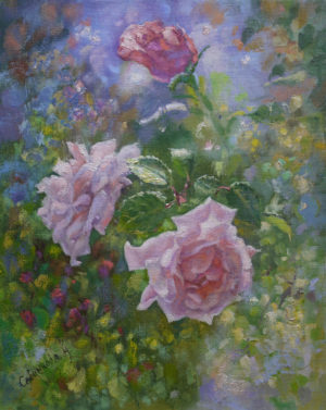 Картина маслом "Розы в саду"