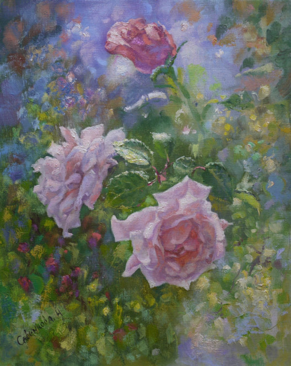 Картина маслом "Розы в саду"