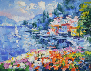 Картина Итальянский пейзаж озеро Комо живопись маслом