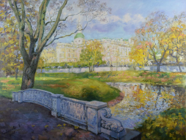 Картина Петербург Михайловский сад осенью городской пейзаж на холсте