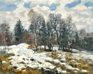 Картина маслом Последний снег весенний пейзаж маслом на холсте