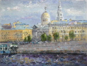 Картина Петербург маслом на холсте Набережная Макарова - городской пейзаж