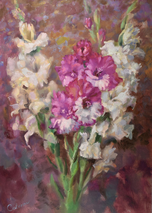 Картина с цветами Гладиолусы Букет цветов маслом на холсте