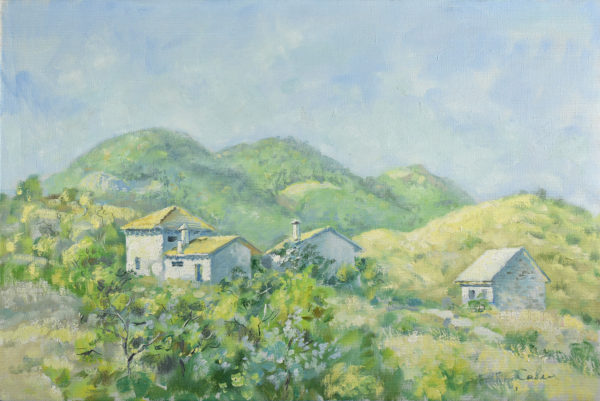 Картина маслом Крым Коктебель пейзаж с домиками Вид на Святую гору