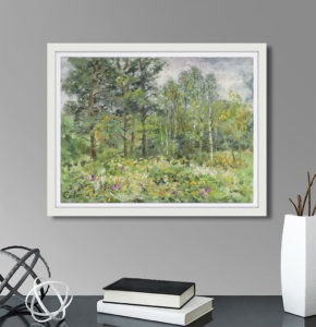 Картина лесной пейзаж солнечный лес живопись маслом на холсте