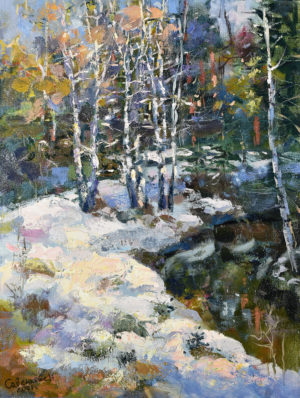 Картина Весна маслом на оргалите весенний лесной пейзаж Последний снег