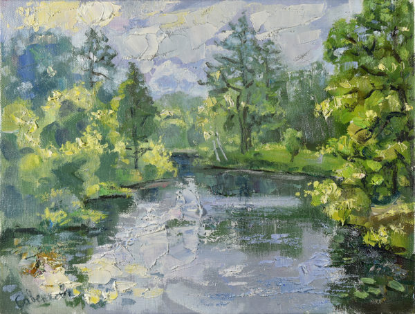 Картина озеро летний пейзаж в парке усадьба Приютино