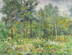 Картина лес летний пейзаж с соснами на холсте