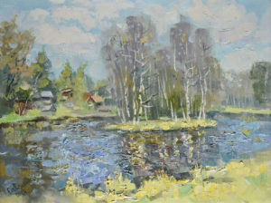 Картина Весна река Лубья весенний пейзаж маслом на холсте