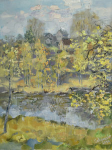 Картина с озером весенний пейзаж Весна в Орово